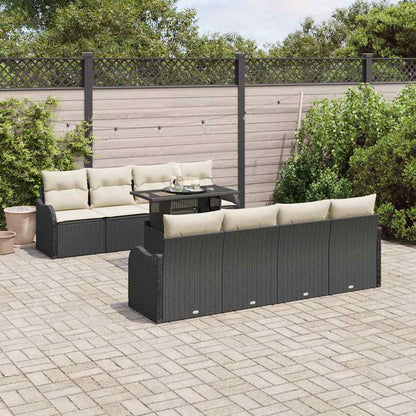 Set Divano da Giardino con cuscino 7 pcs Nero polyrattan