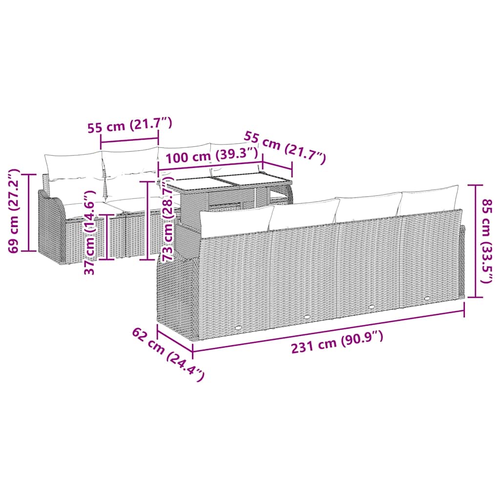 Set Divano da Giardino con cuscino 7 pcs Marrone polyrattan | homemem39