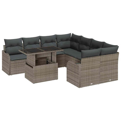 Set Divano da Giardino con cuscino 9 pcs Grigio Poly Rattan | homemem39