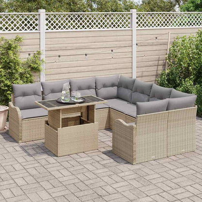 Set Divano da Giardino con cuscino 9 pcs Beige Poly Rattan | homemem39