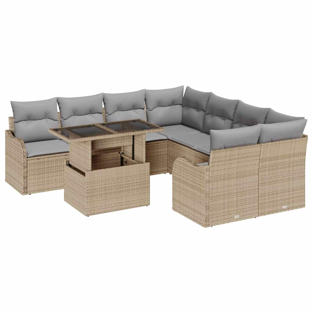 Set Divano da Giardino con cuscino 9 pcs Beige Poly Rattan | homemem39
