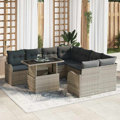 Set Divano da Giardino 9 pcs Grigio chiaro Poly Rattan | homemem39