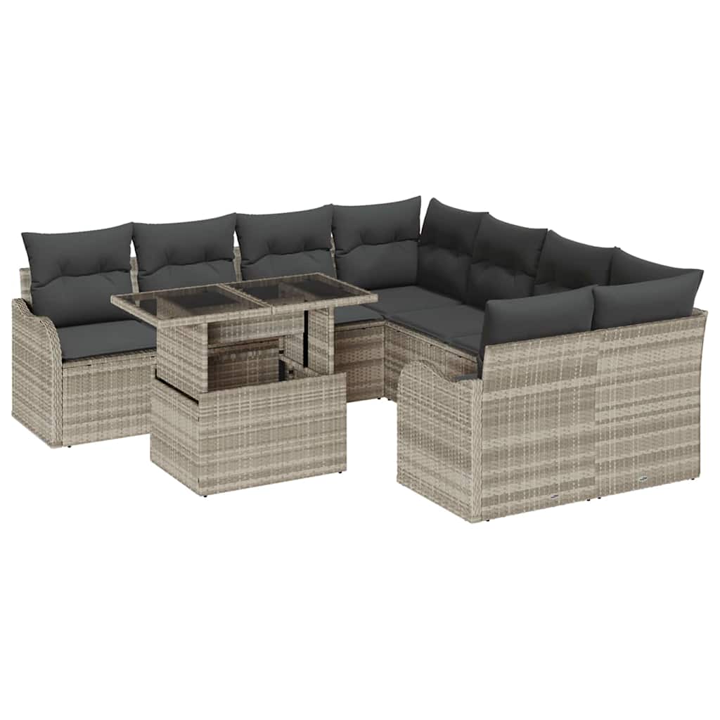 Set Divano da Giardino 9 pcs Grigio chiaro Poly Rattan | homemem39