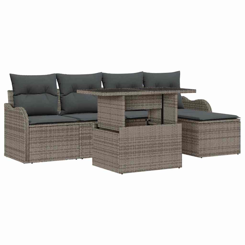 Set da esterno con cuscino 6 pcs Grigio Poly Rattan | homemem39