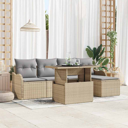 Set da esterno con cuscino 6 pcs Beige Poly Rattan | homemem39
