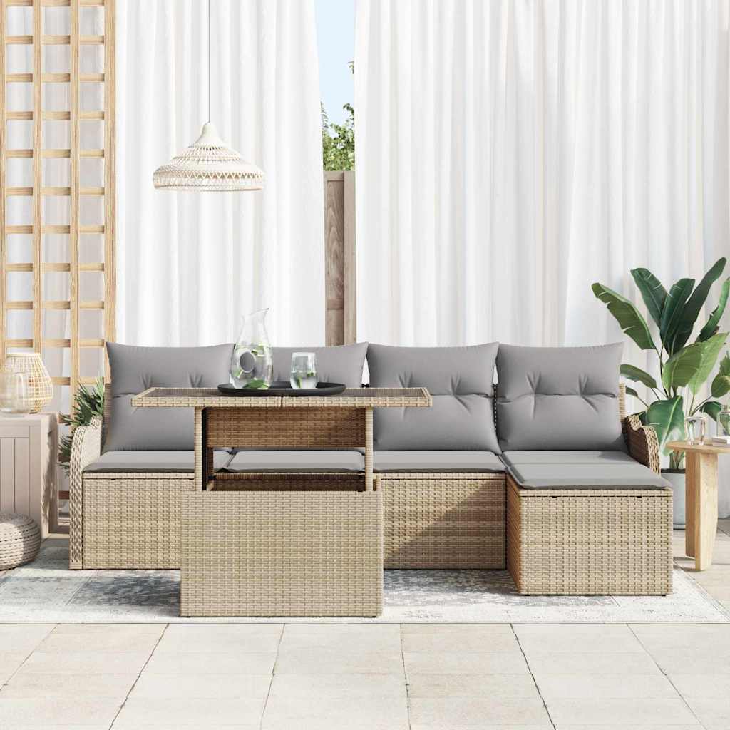 Set da esterno con cuscino 6 pcs Beige Poly Rattan | homemem39