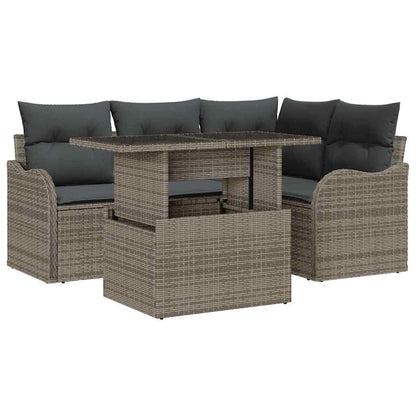 Set da pranzo per esterni con cuscino 5 pcs Grigio Poly Rattan | homemem39