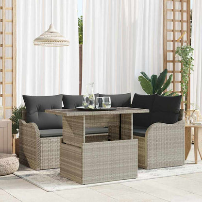 Set da pranzo per esterni 5 pcs Grigio chiaro Poly Rattan | homemem39