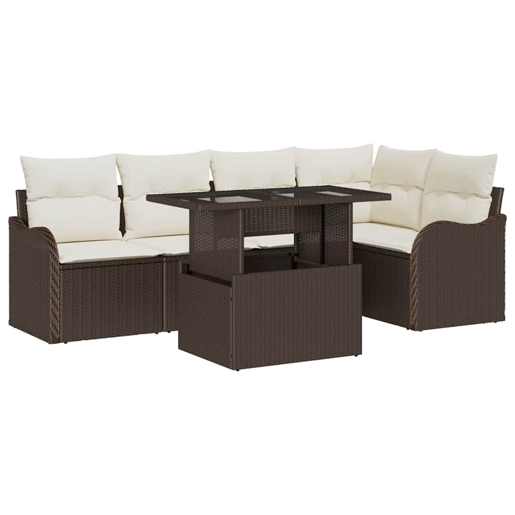 Set da pranzo con cuscino 6 pcs Marrone Poly Rattan | homemem39