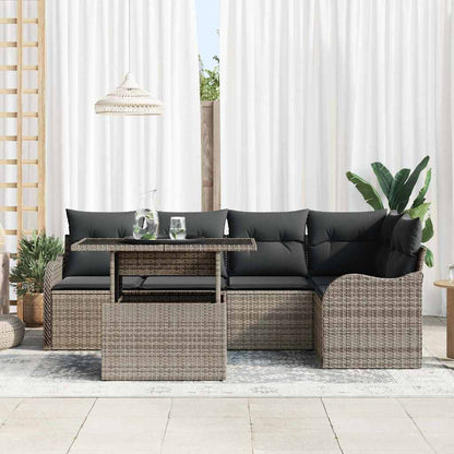 Set da pranzo con cuscino 6 pcs Grigio Poly Rattan | homemem39