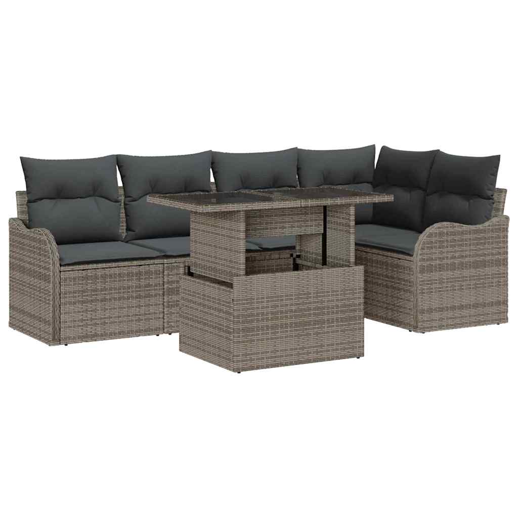 Set da pranzo con cuscino 6 pcs Grigio Poly Rattan | homemem39