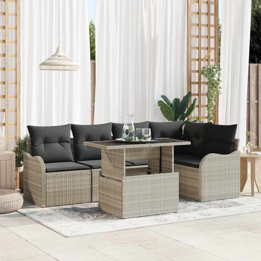 Set da pranzo con cuscino 6 pcs Grigio chiaro Poly Rattan | homemem39