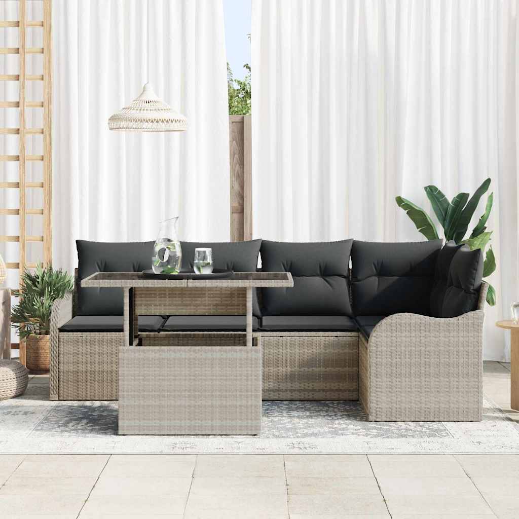Set da pranzo con cuscino 6 pcs Grigio chiaro Poly Rattan | homemem39