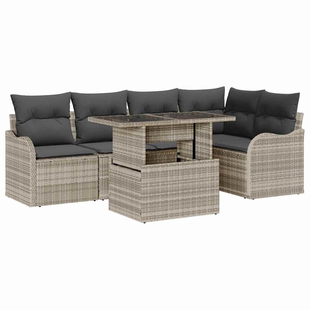 Set da pranzo con cuscino 6 pcs Grigio chiaro Poly Rattan | homemem39
