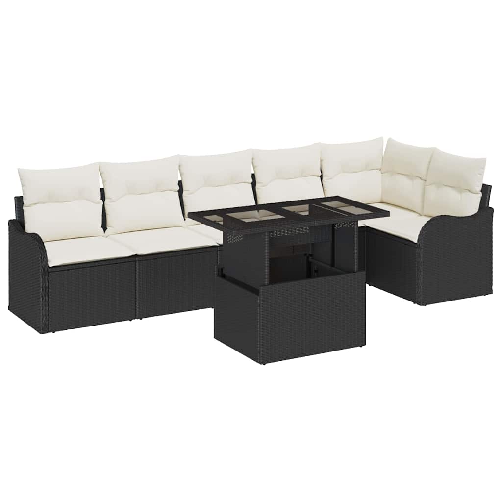 Set di divani con cuscino 7 pcs Nero Poly Rattan | homemem39