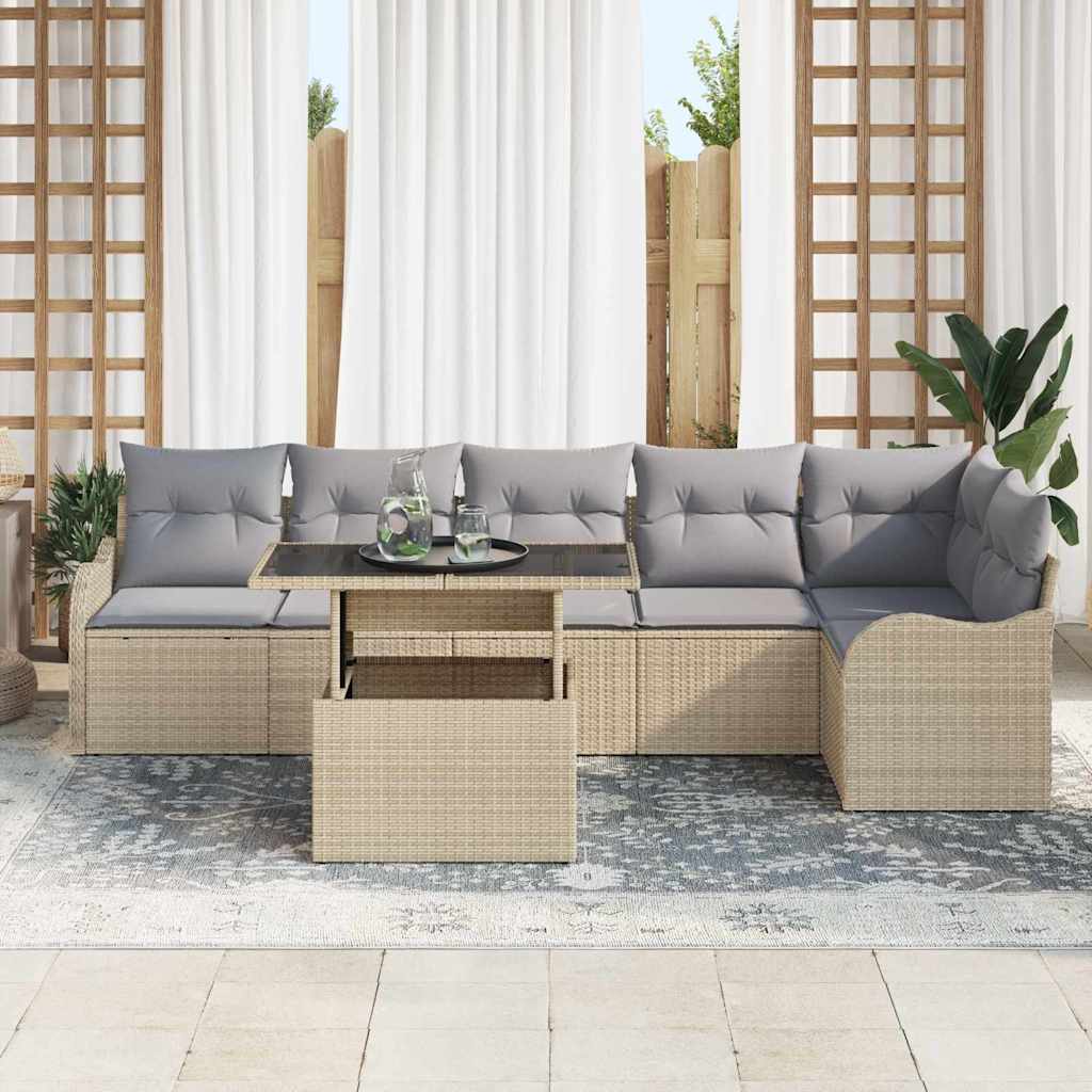 Set di divani con cuscino 7 pcs Beige Poly Rattan