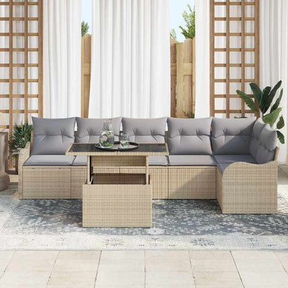 Set di divani con cuscino 7 pcs Beige Poly Rattan