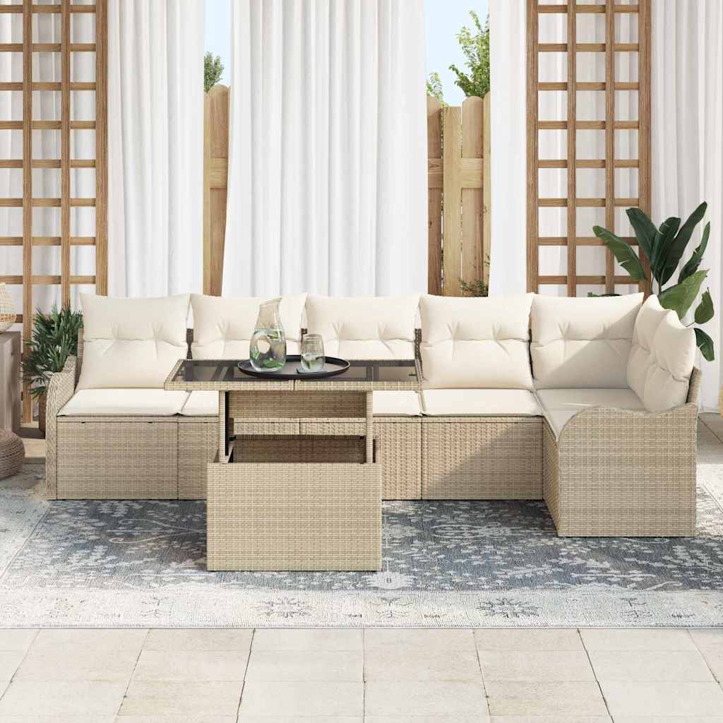 Set di divani con cuscino 7 pcs Beige Poly Rattan | homemem39