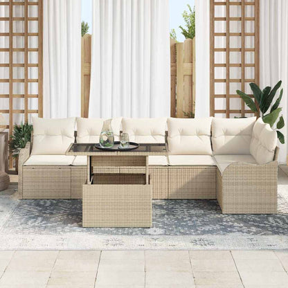 Set di divani con cuscino 7 pcs Beige Poly Rattan | homemem39