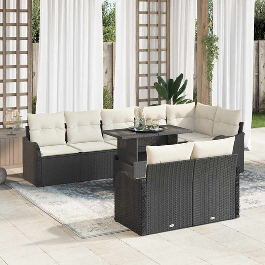 Set di relax con cuscino 9 pcs Nero Poly Rattan