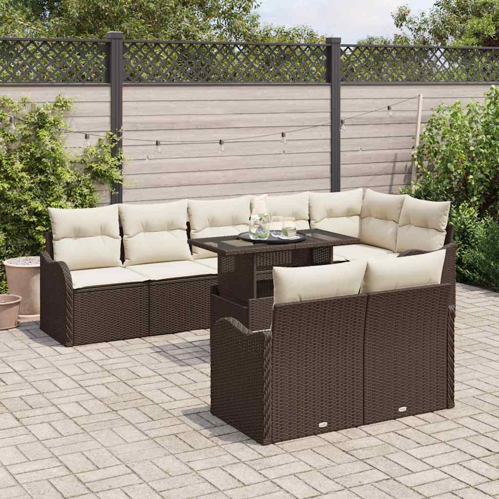 Set di relax con cuscino 9 pcs Marrone Poly Rattan | homemem39