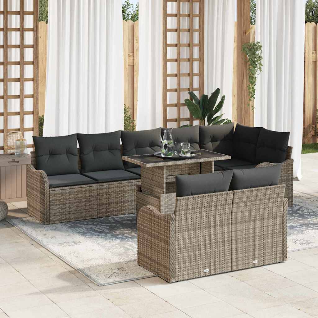 Set di relax con cuscino 9 pcs Grigio Poly Rattan | homemem39