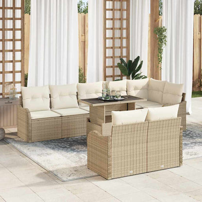Set di relax con cuscino 9 pcs Beige Poly Rattan | homemem39