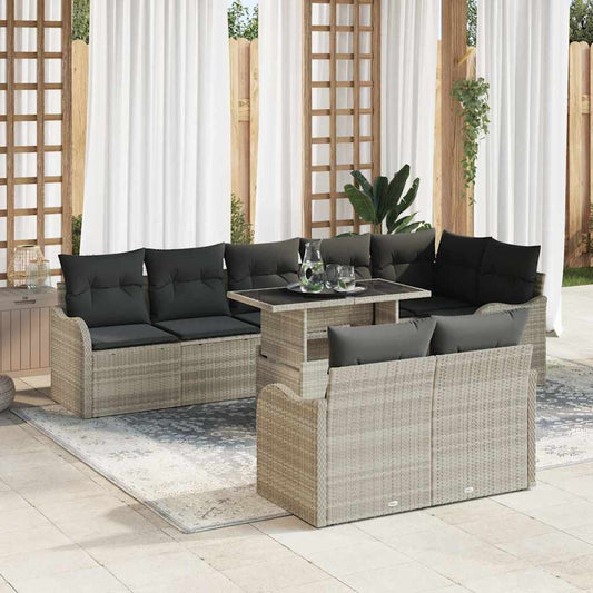 Set di relax con cuscino 9 pcs Grigio chiaro Poly Rattan | homemem39