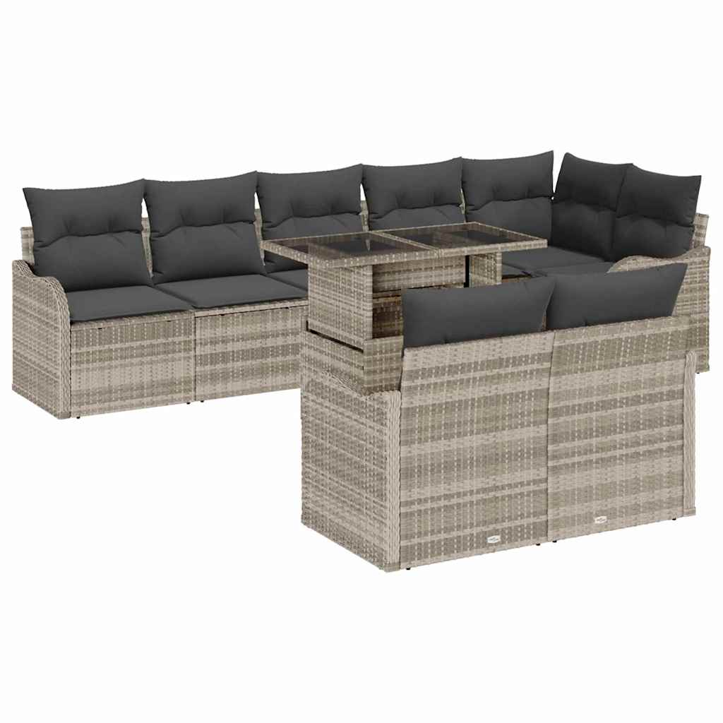 Set di relax con cuscino 9 pcs Grigio chiaro Poly Rattan | homemem39