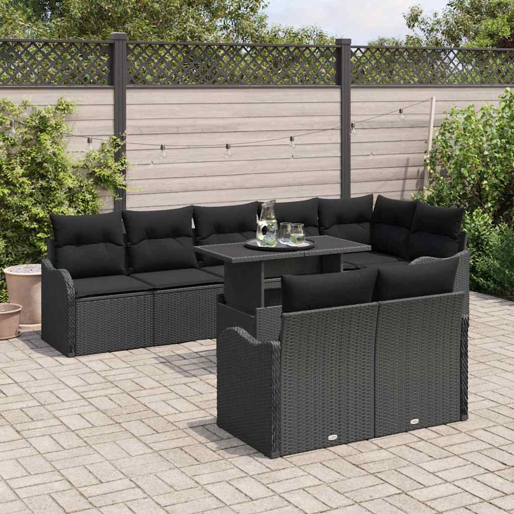 Set di relax con cuscino 9 pcs Nero Poly Rattan | homemem39