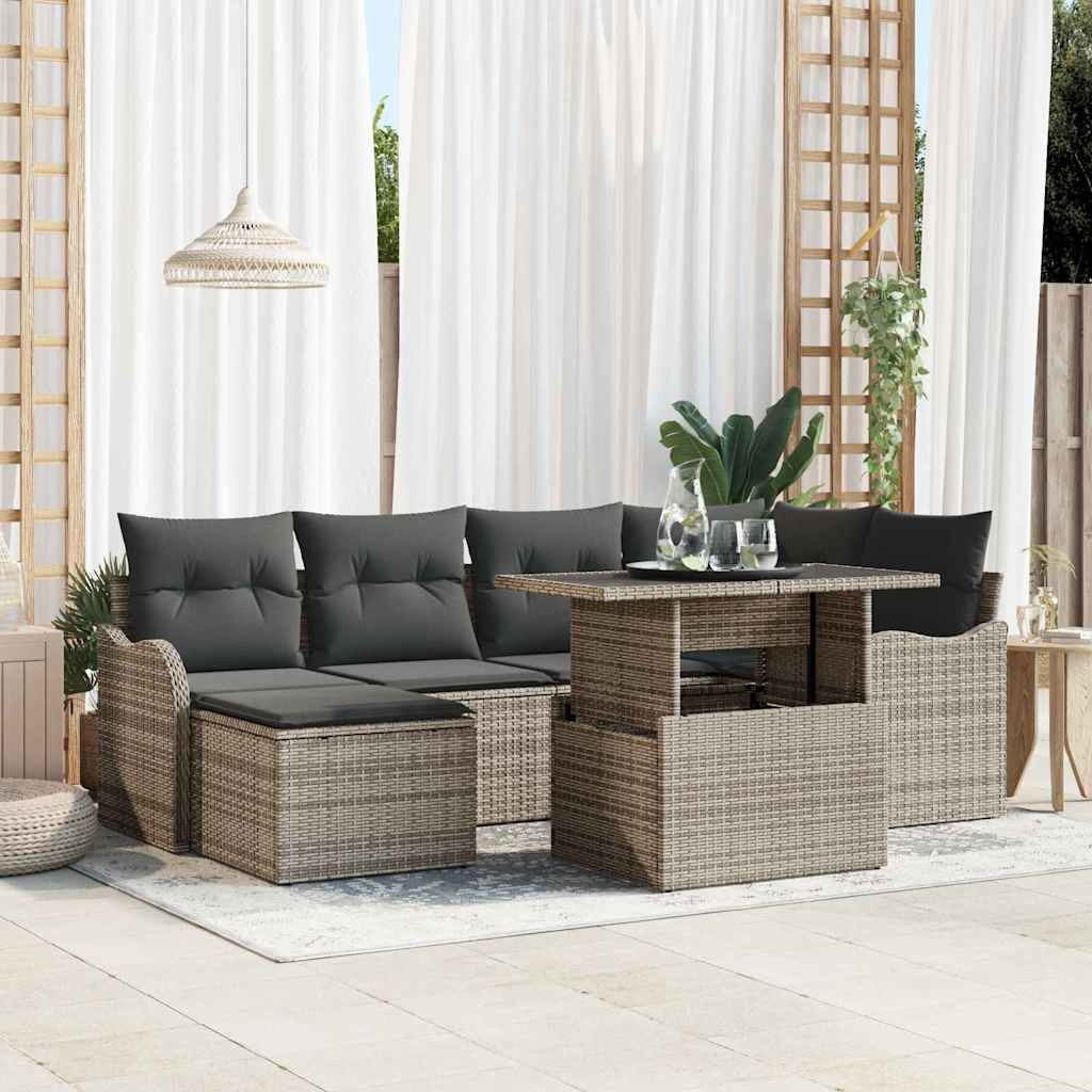 Set Divano da Giardino con cuscino 7 pcs Grigio Poly Rattan | homemem39