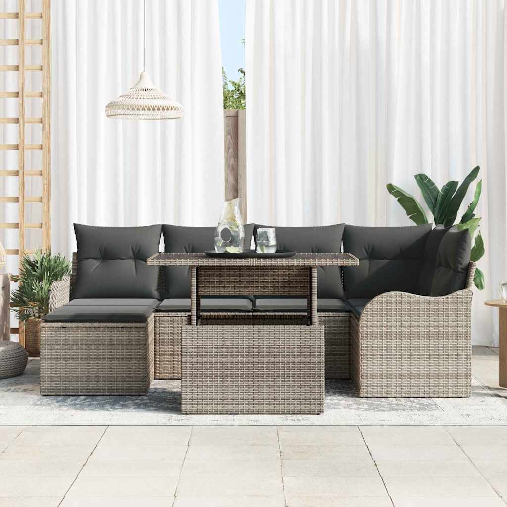 Set Divano da Giardino con cuscino 7 pcs Grigio Poly Rattan | homemem39