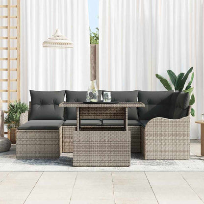 Set Divano da Giardino con cuscino 7 pcs Grigio Poly Rattan | homemem39