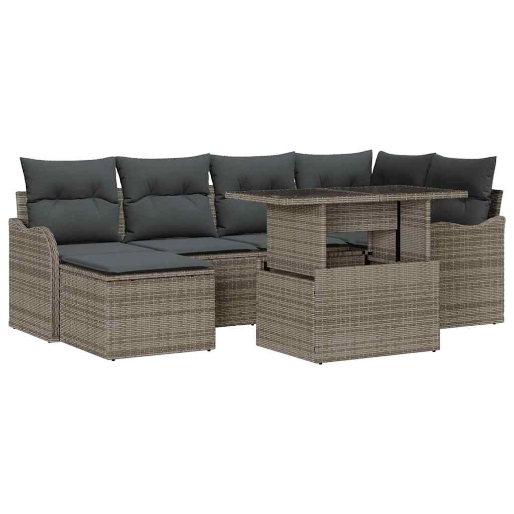 Set Divano da Giardino con cuscino 7 pcs Grigio Poly Rattan | homemem39