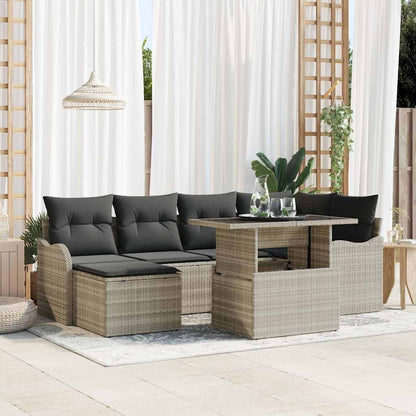 Set Divano da Giardino 7 pcs Grigio chiaro Poly Rattan | homemem39