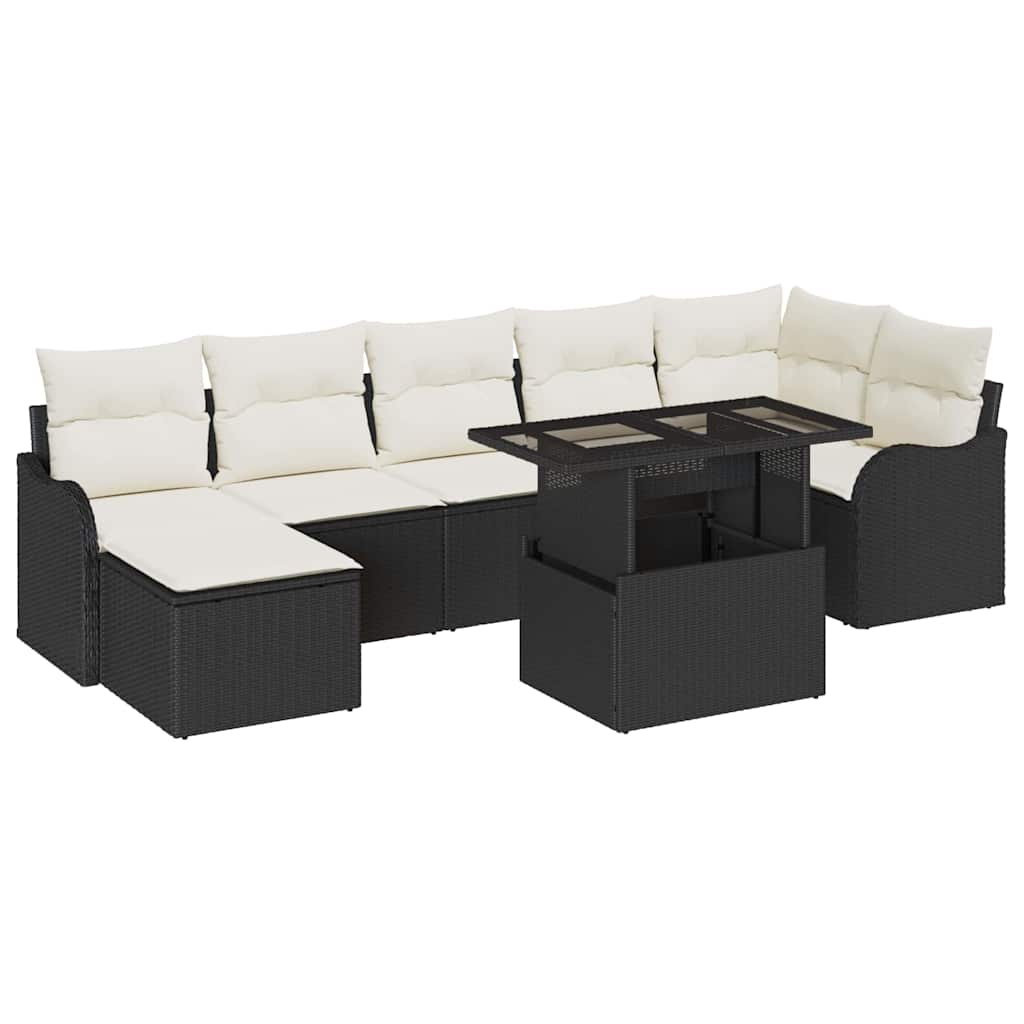 Set Divano da Giardino con cuscino 8 pcs Nero Poly Rattan