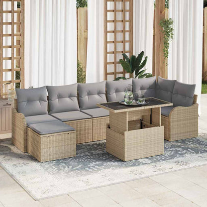 Set Divano da Giardino con cuscino 8 pcs Beige Poly Rattan | homemem39