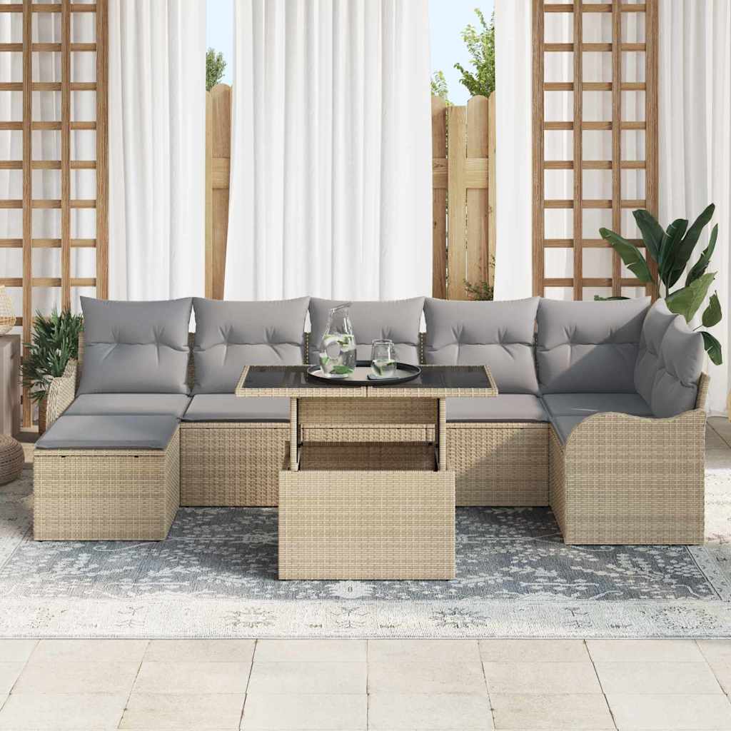 Set Divano da Giardino con cuscino 8 pcs Beige Poly Rattan | homemem39