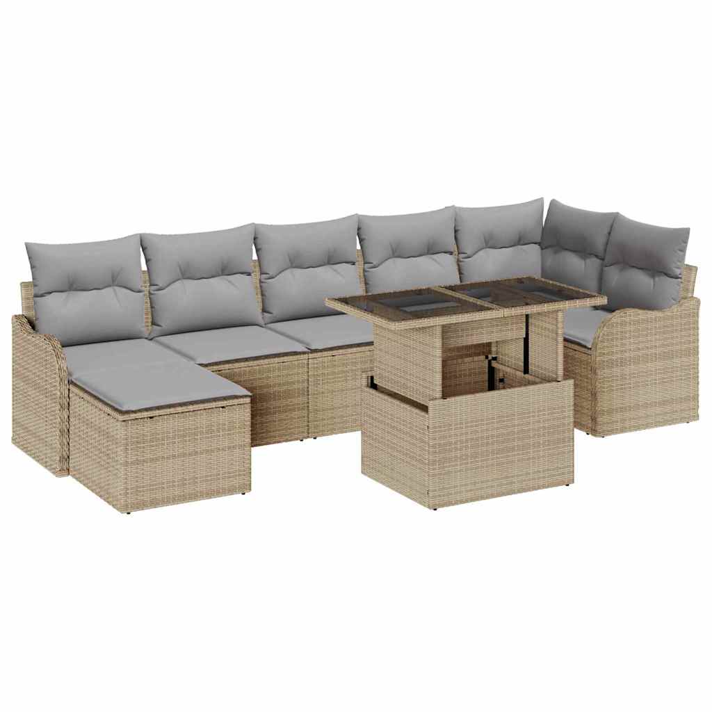 Set Divano da Giardino con cuscino 8 pcs Beige Poly Rattan | homemem39