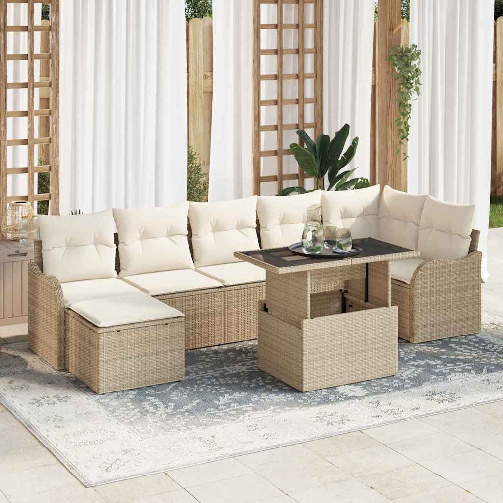 Set Divano da Giardino con cuscino 8 pcs Beige Poly Rattan | homemem39
