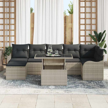 Set Divano da Giardino 8 pcs Grigio chiaro Poly Rattan | homemem39