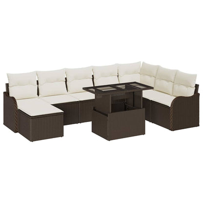 Set Divano da Giardino con cuscino 9 pcs Marrone Poly Rattan | homemem39