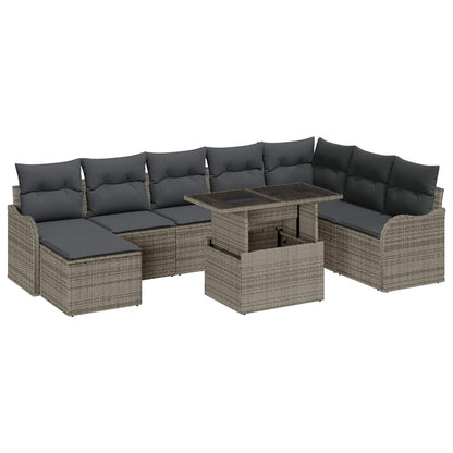 Set Divano da Giardino con cuscino 9 pcs Grigio Poly Rattan | homemem39