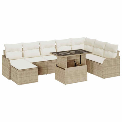 Set Divano da Giardino con cuscino 9 pcs Beige Poly Rattan | homemem39