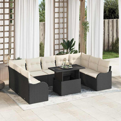 Set Divano da Giardino con cuscino 10 pcs Nero Poly Rattan | homemem39