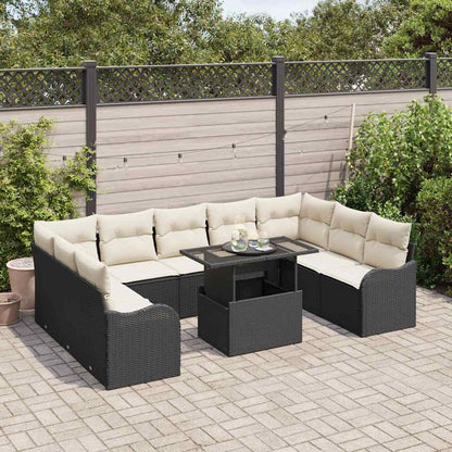 Set Divano da Giardino con cuscino 10 pcs Nero Poly Rattan | homemem39
