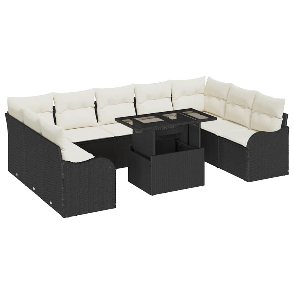 Set Divano da Giardino con cuscino 10 pcs Nero Poly Rattan | homemem39