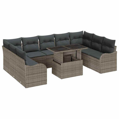 Set Divano da Giardino con cuscino 10 pcs Grigio Poly Rattan | homemem39