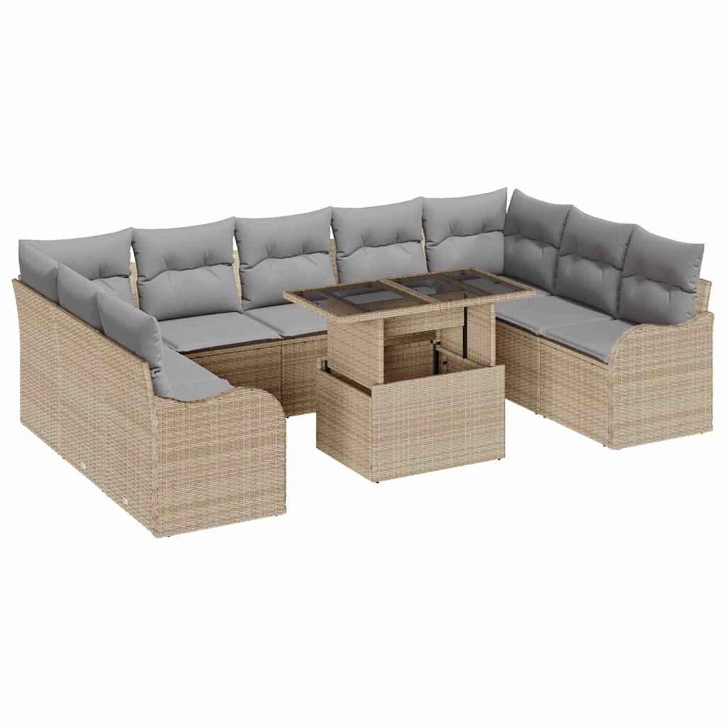 Set Divano da Giardino con cuscino 10 pcs Beige Poly Rattan | homemem39