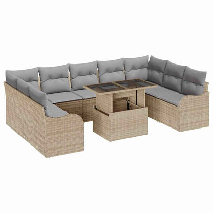 Set Divano da Giardino con cuscino 10 pcs Beige Poly Rattan | homemem39